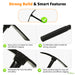 Heavy duty pick axe features strong build and rubber handle. Features of a tool with text highlighting strong build and smart features.