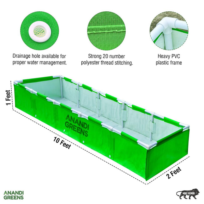 HDPE Rectangular Grow Bag | 10x2x1 Ft | 360 GSM with UPVC Frame