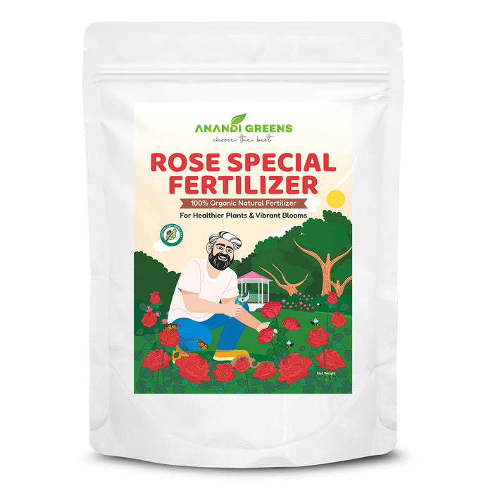 Rose mix fertilizer front pouch – Anandi Greens special organic rose food