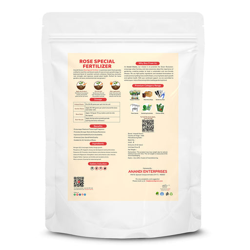 Rose mix fertilizer back label – NPK ratio and micronutrient details