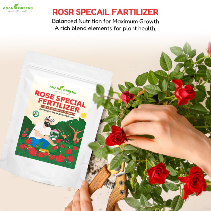 Close-up of rose mix fertilizer granules – blended NPK and micronutrients