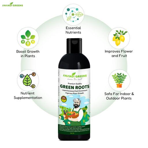 Seaweed extract fertilizer back label – dilution rate and plant benefits