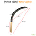 Measurement chart of a curved tool with dimensions labeled on a white background. Hand sickle size and dimensions with curved blade and wooden handle