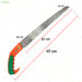 Pruning saw with measurements on a white background. Pruning saw dimensions and blade size